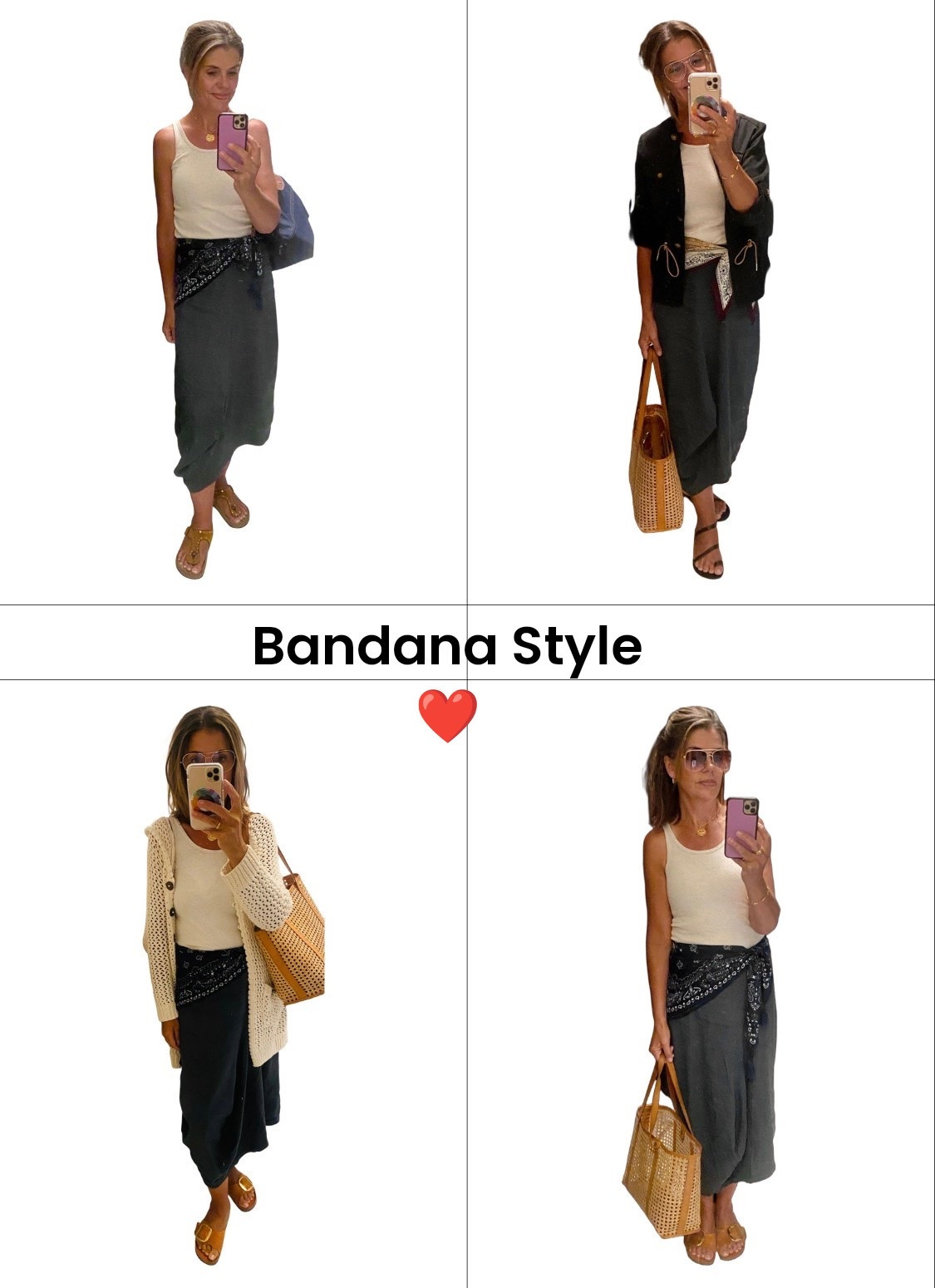 1 Bandana = 4 Summer Looks

📍Blue Bandana (thrifted)
📍Brown/Black/Soft White Bandana, now under $30 in 3 colors @Target

#LTKootd #LTKOver40 #LTKSaleAlert