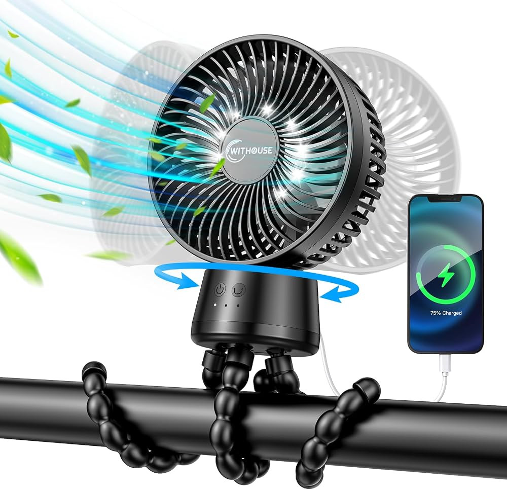 Portable Stroller Fan,20000mAh 120°Oscillating Fan with Detachable Flexible Tripod LED Light Pow... | Amazon (US)
