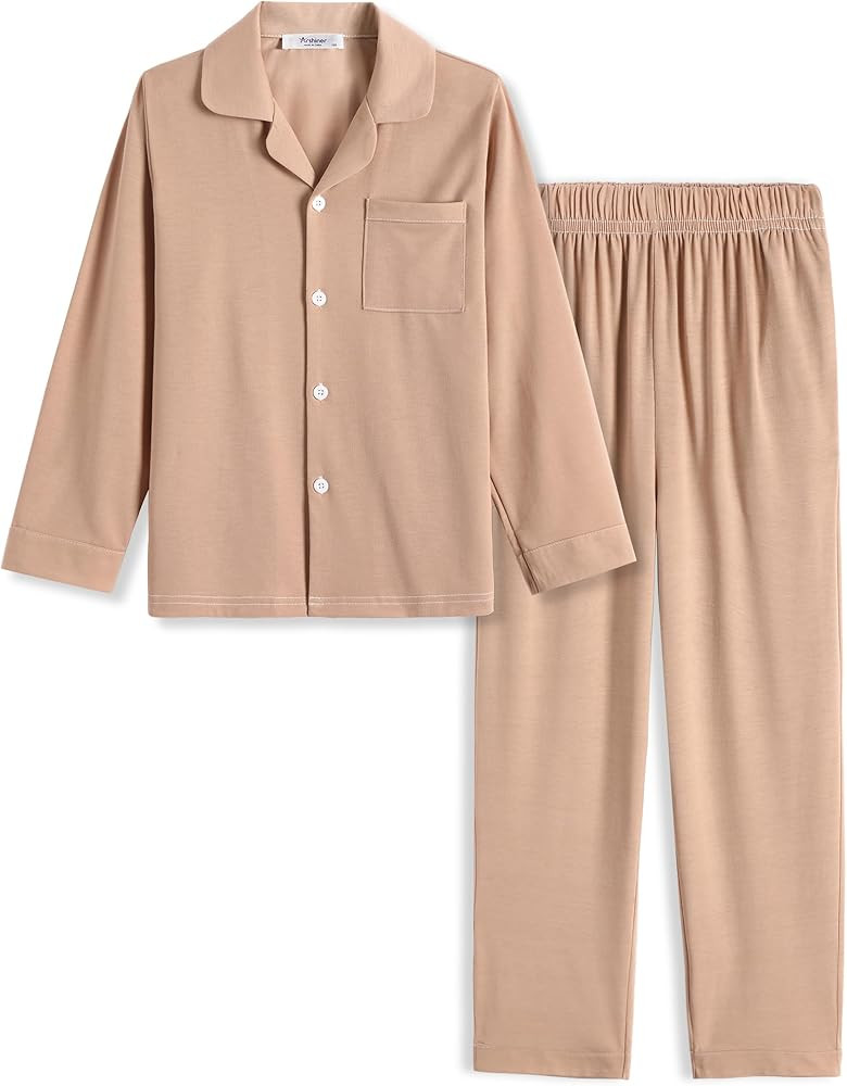 Arshiner Boys Pajamas Set Long Sleeve Button-Down Sleepwear 2 Piece Pjs Set for Boys 5-13 Years | Amazon (US)