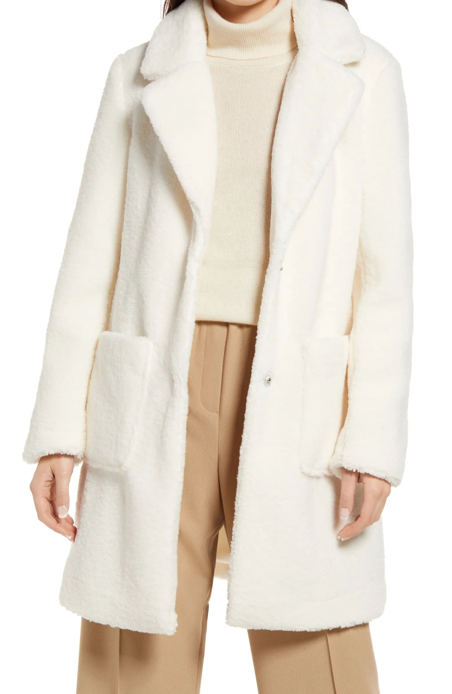 French Connection Notch Collar Faux Fur Teddy Coat | Nordstrom | Nordstrom