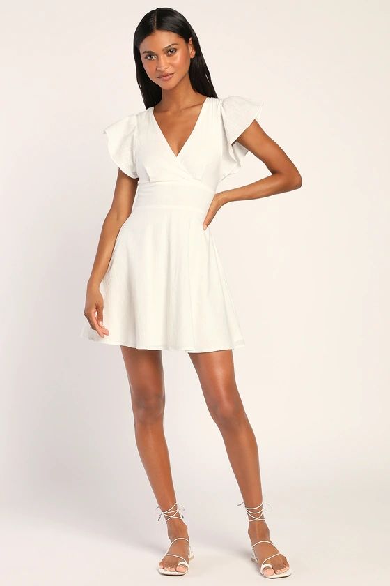 Sweeten Me Up White Flutter Sleeve Mini Dress With Pockets | Lulus