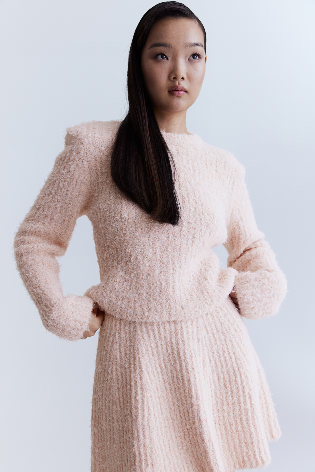 Flared fluffy-knit skirt - Light dusty pink - Ladies | H&M GB | H&M (UK, MY, IN, SG, PH, TW, HK)