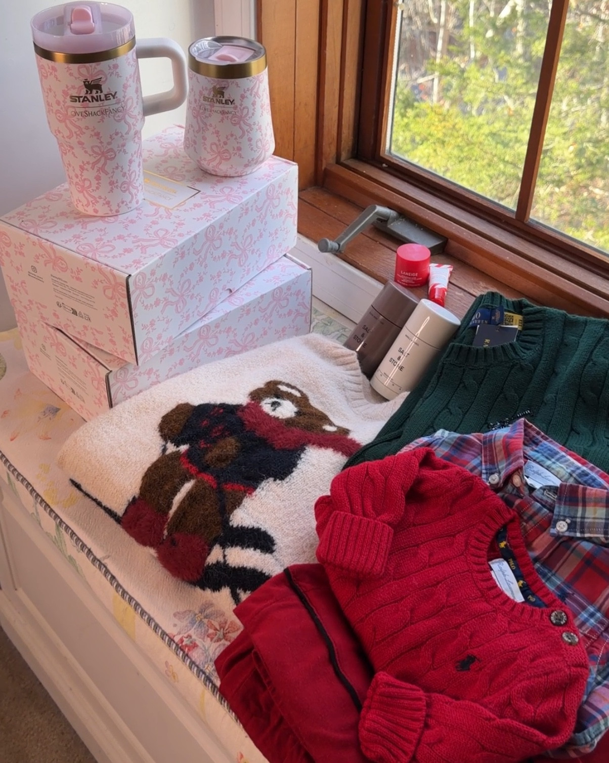 Just a few items I’m loving so far that were recently on deal (& Black Friday deals are starting so look out for them going right back on deal if they aren’t currently)! It’s a Ralph Lauren vibe Christmas but only my green cable sweater (outlet find, linked similar) is RL & some toddler fits I thrifted, the bear sweater is a RL look for less for under $40! The holiday pjs are going quick and are just under $25! The lip mask set is on deal as is my fave natural deodorant. The Stanleys aren’t on sale but some are stocked still & the little wine cooler I’ll be using for hot cocoa or coffee this season. Are you shipping early Black Friday deals this year? 
 🎅🏼🎄☕️🎀

#LTKCyberWeek #LTKSaleAlert #LTKGiftGuide