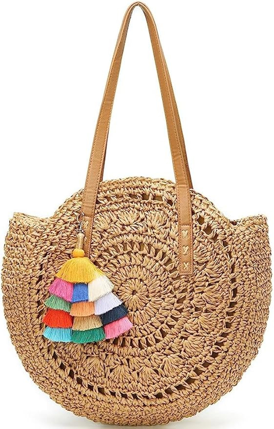Molodo Straw Bag Round Summer Straw Large Woven Beach Bag Purse For Women Vocation Tote Handbags ... | Amazon (US)