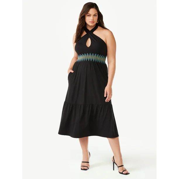 Sofia Jeans Women's Plus Size Crossover Neck Halter Midi Dress | Walmart (US)