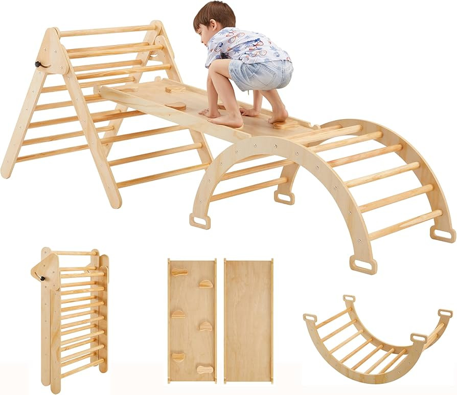 5 In 1 Pikler Triangle Gym, Montessori Foldable Wooden Climbing Set with Ramp, Arch Climber and R... | Amazon (US)