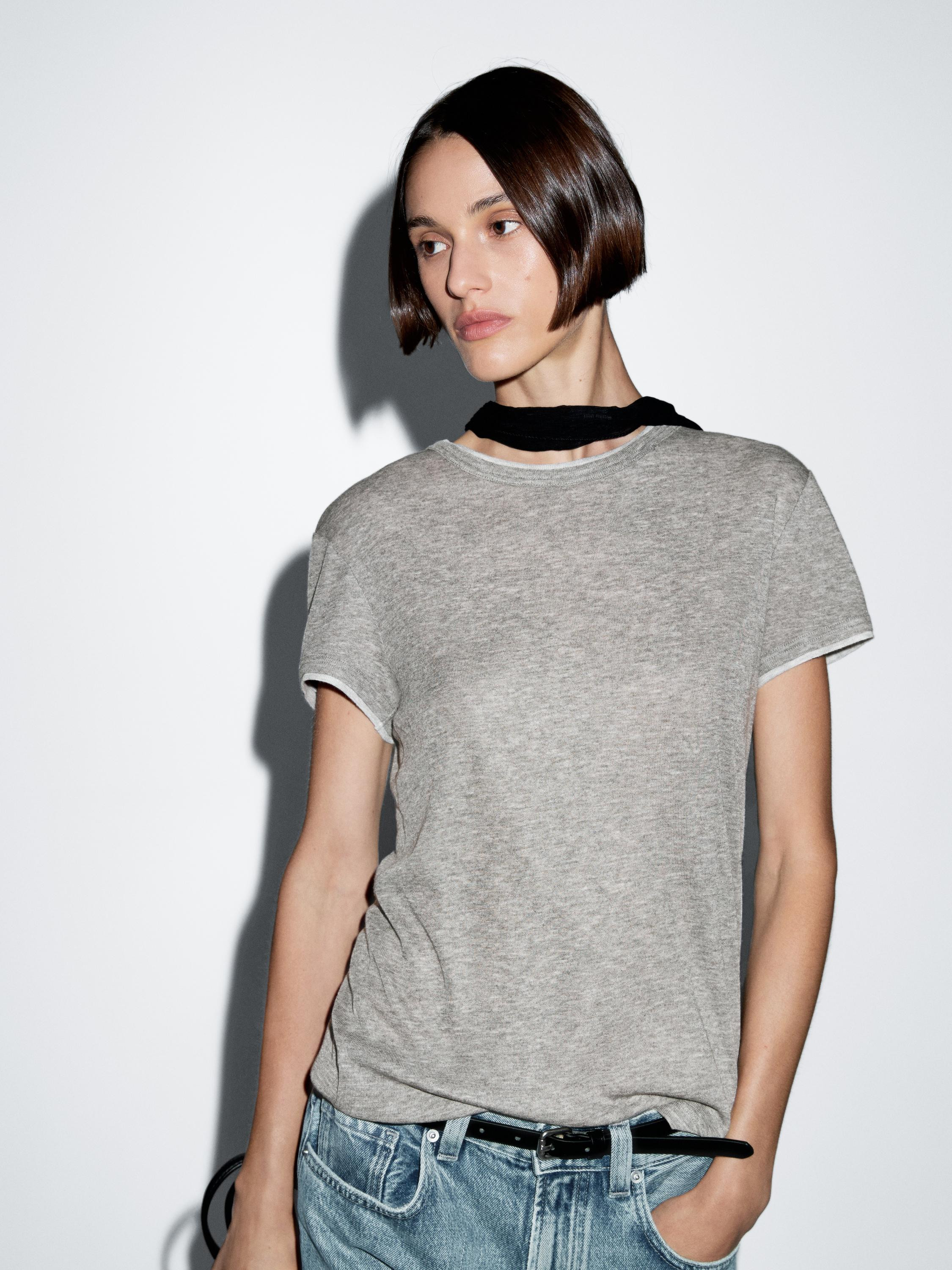 Short sleeve T-shirt with double trim | Massimo Dutti UK