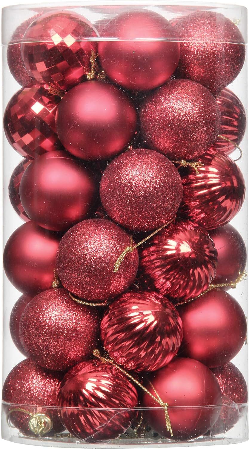 QinYing Red 1.57" 41pcs Shatterproof Christmas Tree Hanging Balls Christmas Balls Ornaments Chris... | Amazon (US)