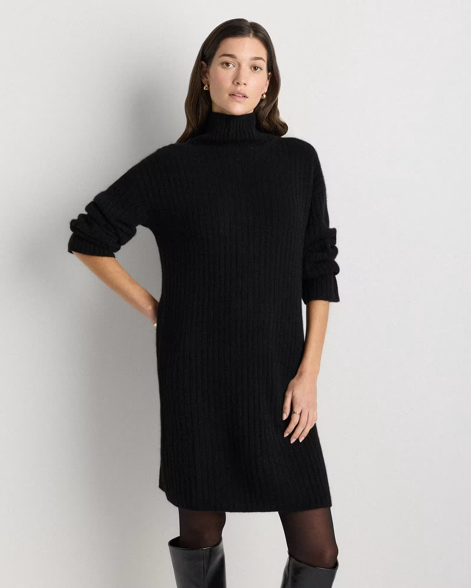 Mongolian Cashmere Ribbed Turtleneck Mini Dress | Quince