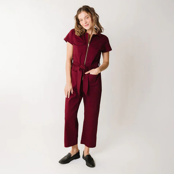 Hamptons Jumpsuit, Maroon Canvas | Albion Fit