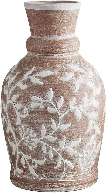 47th & Main Embossed Terracotta Vase, Tall, White Floral | Amazon (US)