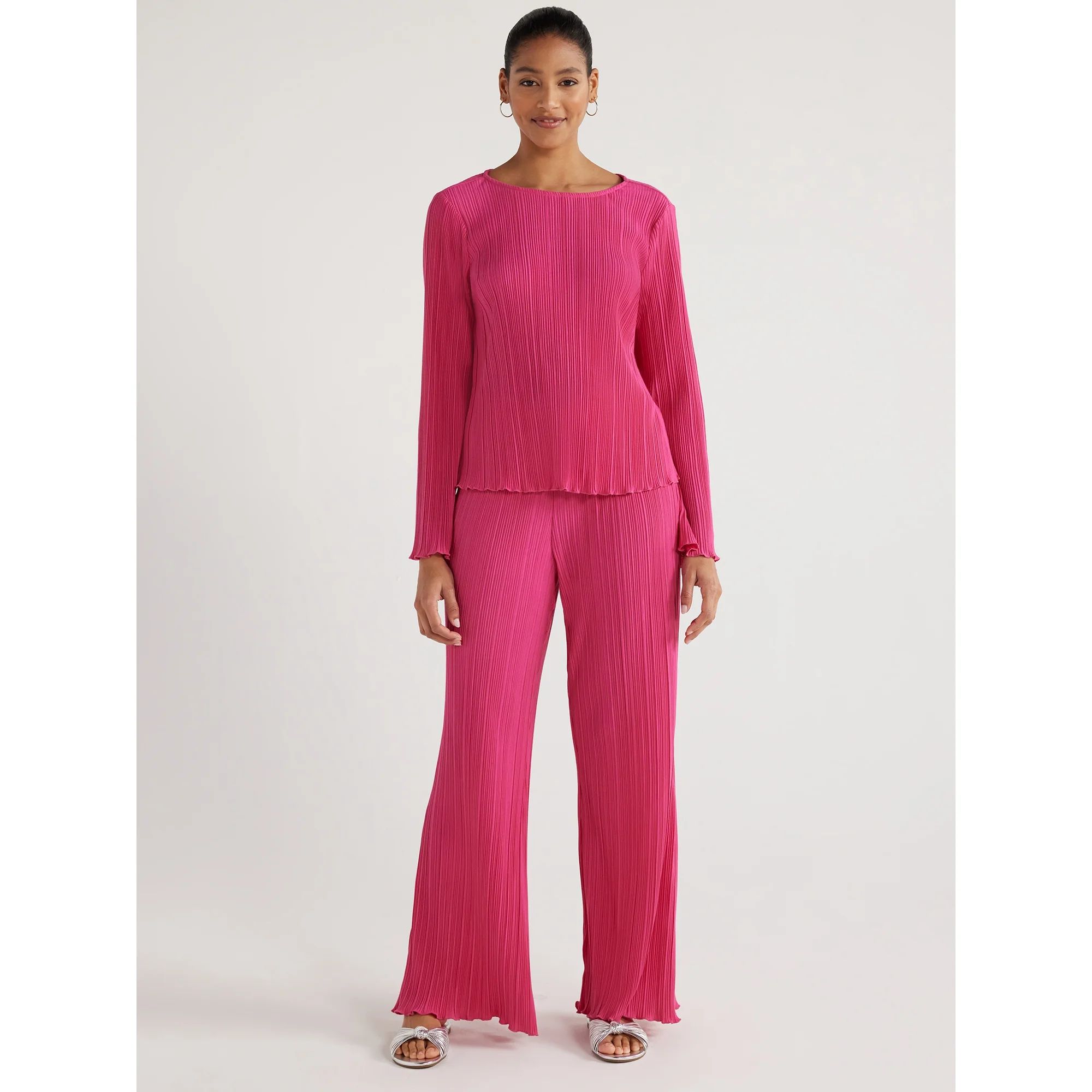 Scoop Women’s Crinkle Knit Wide Leg Pants, Sizes XS to XXL - Walmart.com | Walmart (US)