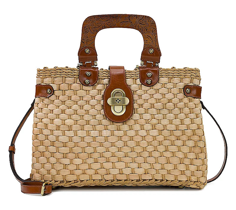 Patrica Nash Sancia Woven Wood Handle Satchel w / Leather Trim | QVC