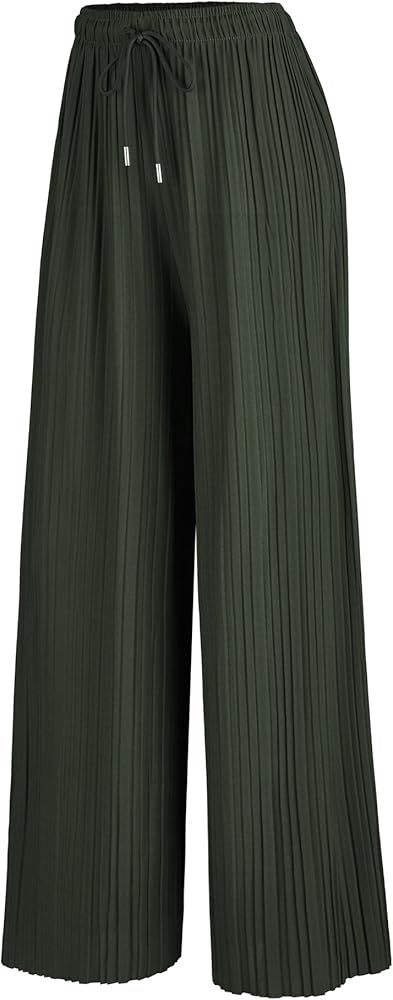 Made by Johnny Women's Pleated Wide Leg Palazzo Pants with Drawstring | Amazon (US)