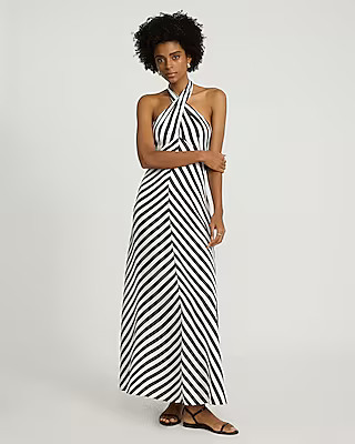 Striped Tie Halter Maxi Dress | Express