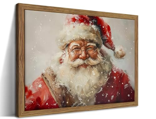 Wood Framed Vintage Christmas Wall Art, Santa Claus Canvas Wall Decor Painting, Winter Rustic Artwork Posters Prints Pictures for Farmhouse Fireplace Living Room Bedroom Holiday Decor 12x16 Inch | Amazon (US)