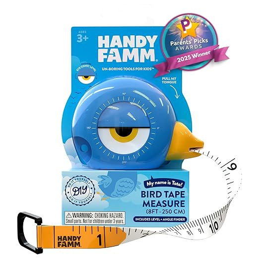 Handy Famm 8ft Blue Bird Tape Measure for Kids – STEM Educational Tool with Level, Protractor, ... | Amazon (US)