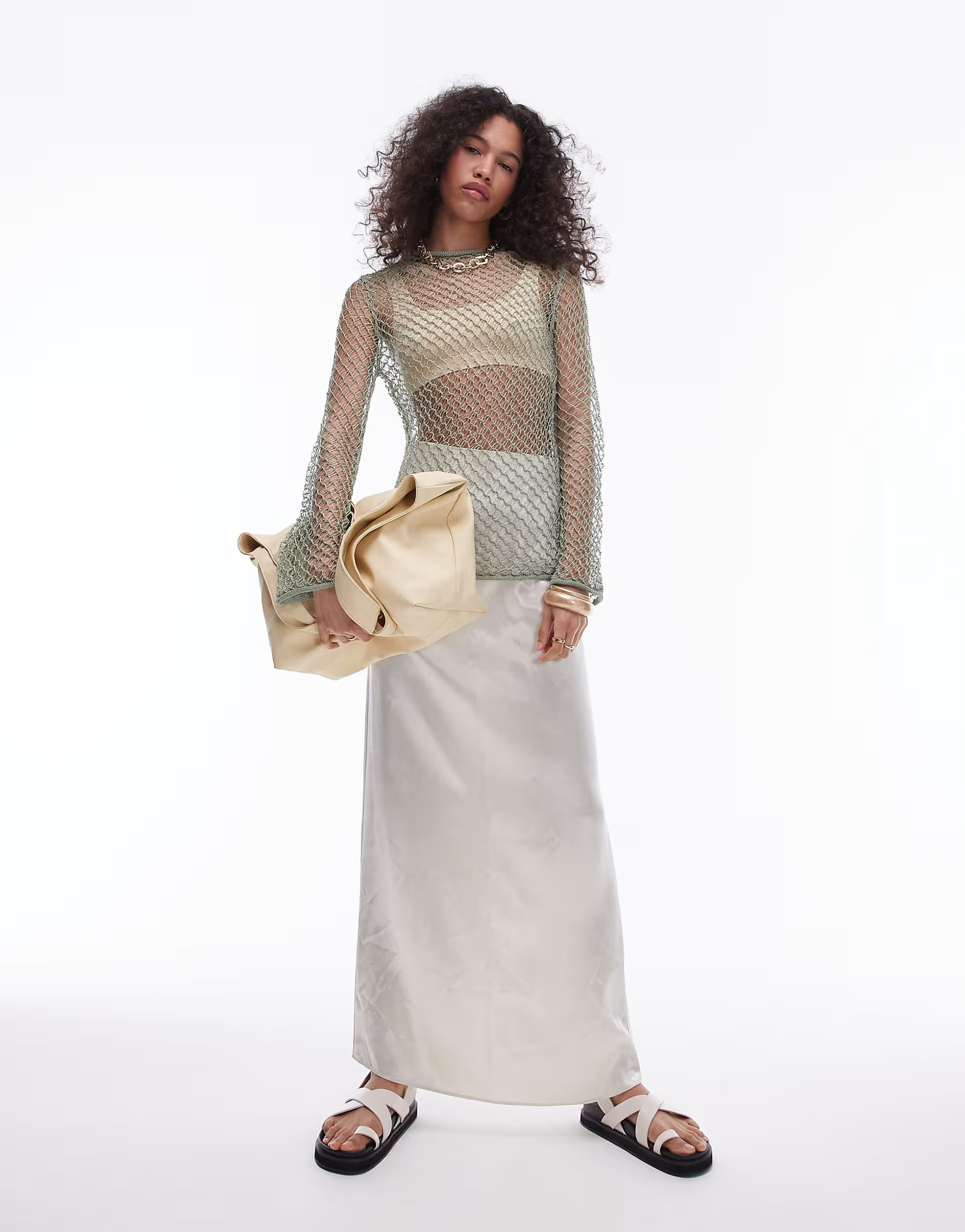 Topshop knit open stitch top in sage | ASOS (Global)