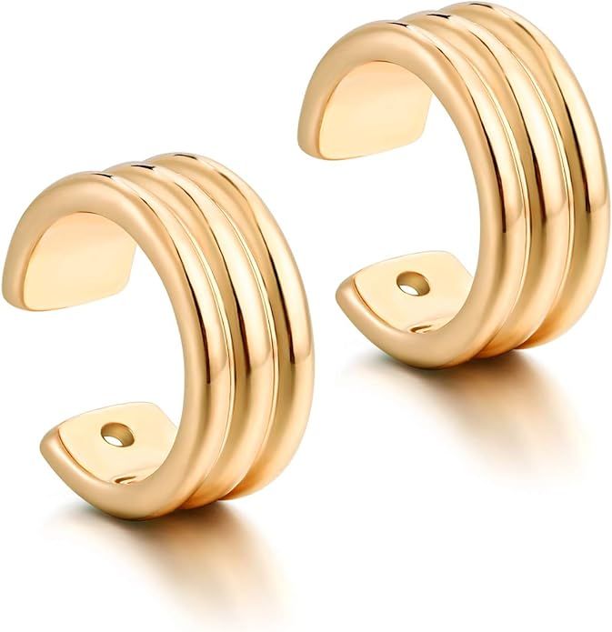 Fettero Women Ear Cuff Earrings Gold Non Pierced Cartilage Clip on Open Wrap Hoop 18K Gold Plated... | Amazon (US)