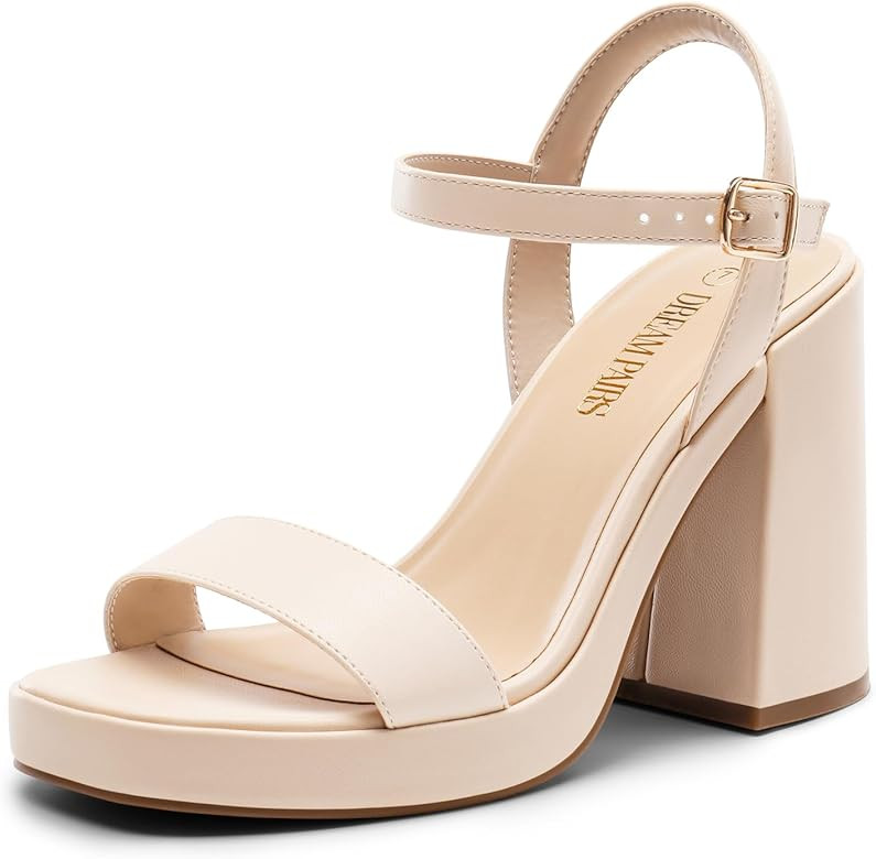 DREAM PAIRS Heels for Women Block Chunky Platform High Heels Open Toe Fashion Wedding Party Eveni... | Amazon (US)