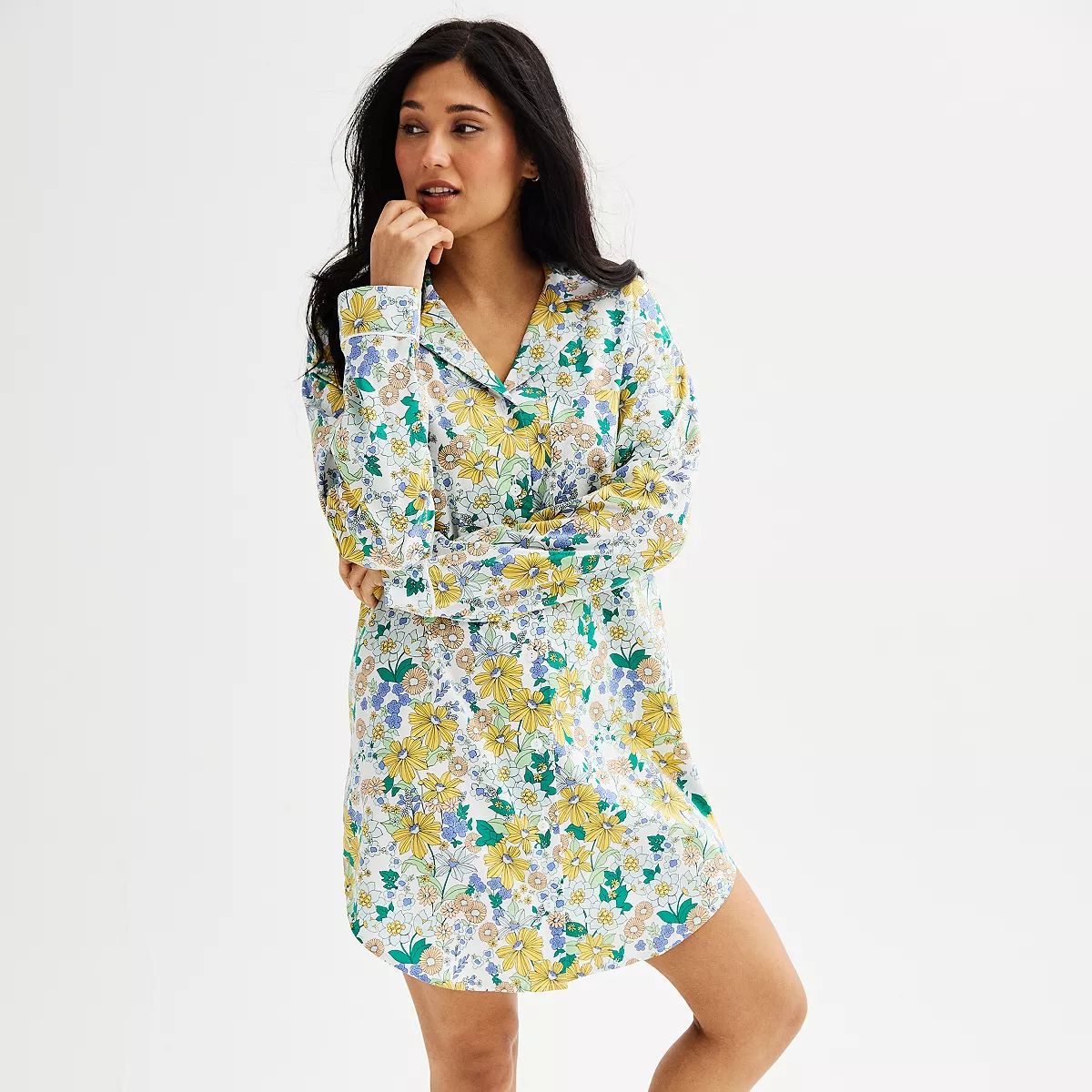 Women's Sonoma Goods For Life® Poplin Oversized Button Down Notch Collar Pajama Shirt | Kohl's