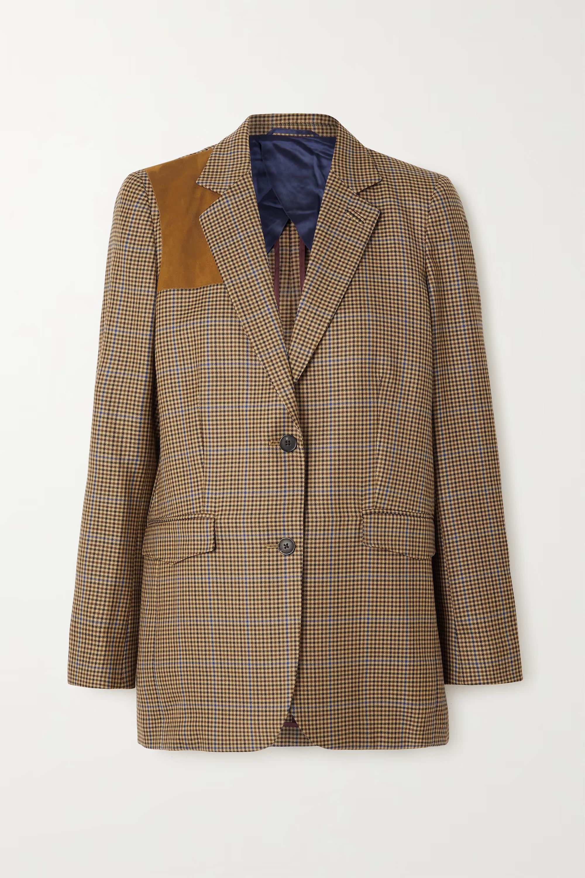 Faux suede-paneled checked wool-tweed blazer | NET-A-PORTER (UK & EU)