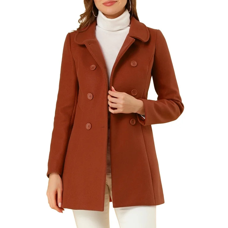 Unique Bargains Women's Peter Pan Collar Double Breasted Winter Trench Coat | Walmart (US)