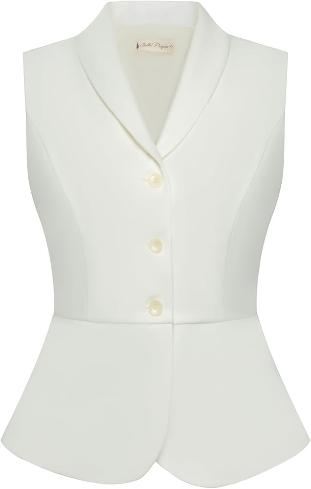Belle Poque Women's Vintage Vest Top Lapel Collar Button Down Waistcoat V Neck Peplum Dressy Suit... | Amazon (US)
