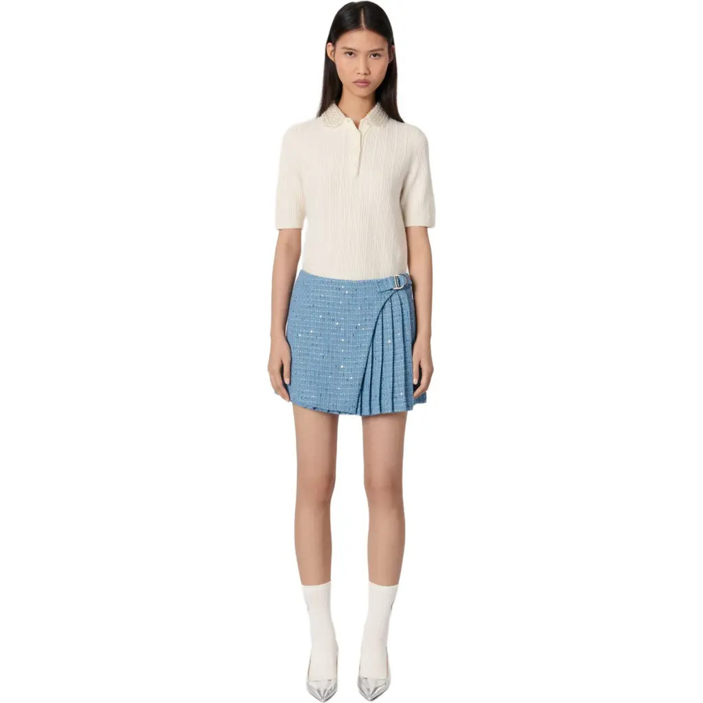 maje Pleated tweed skort in Blue at Nordstrom, Size 42 Eu | Nordstrom