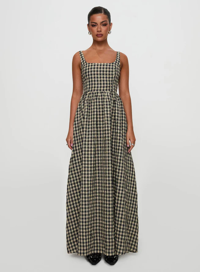 Cartmel Check Maxi Dress Black / Cream | Princess Polly US