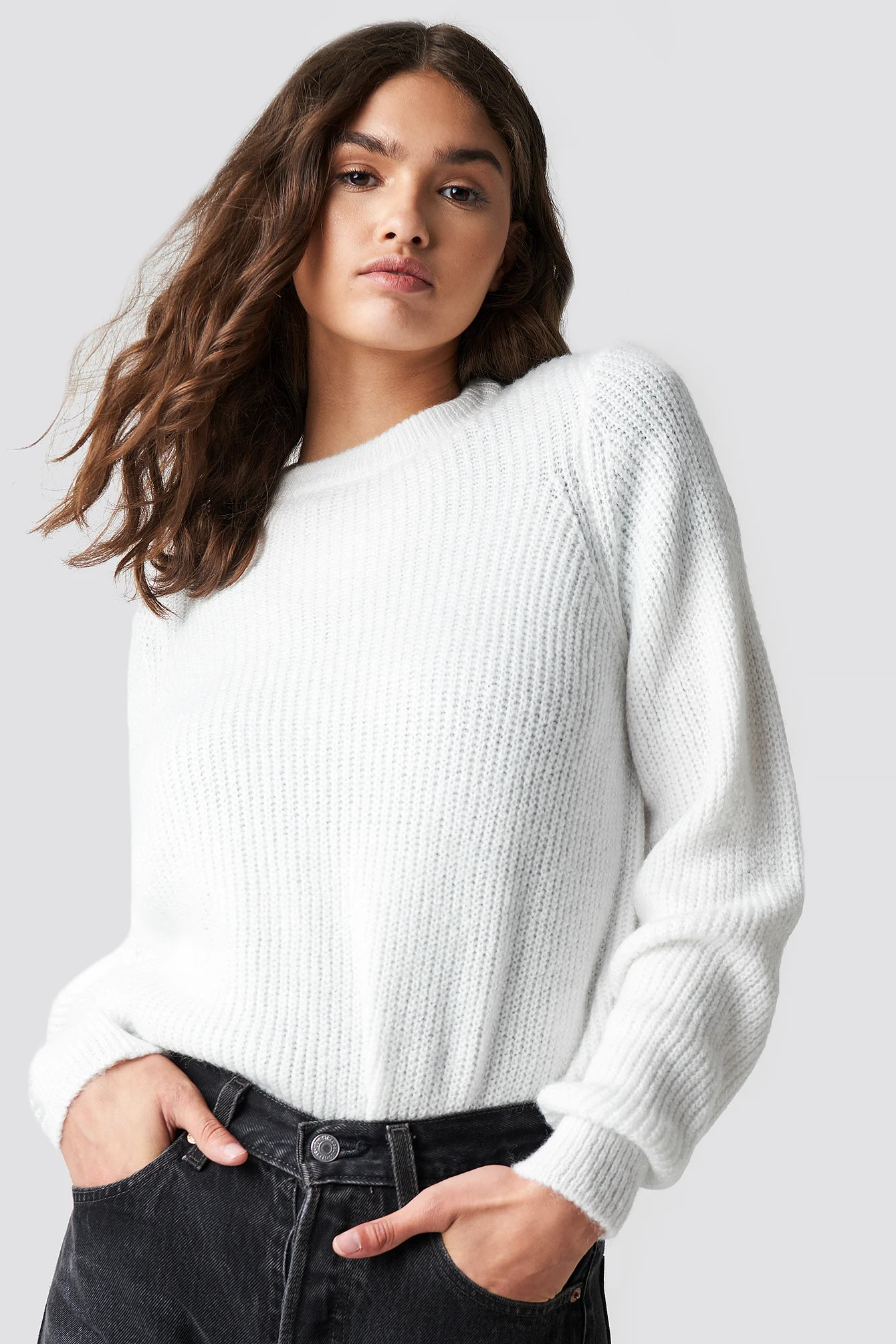 Crew Neck Knitted Sweater Blanc | NA-KD FR
