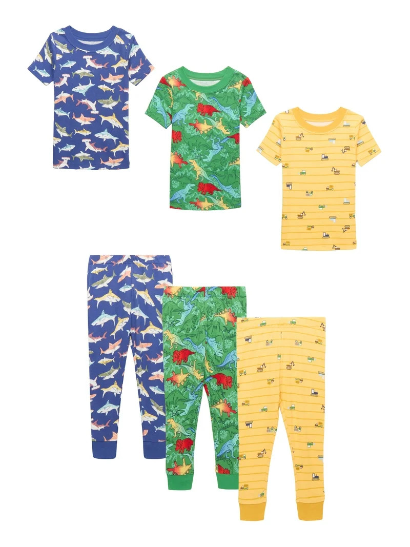 Wonder Nation Toddler Boys Cotton Tee and Pants Sleep Set, 3-Pack, Sizes 12M-5T | Walmart (US)