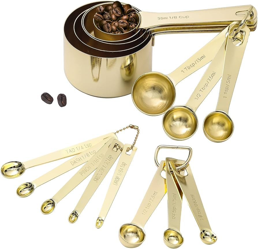 Gold Measuring Cups & Spoons Set of 16, Heavy Duty Stainless Steel Measuring Cups Measuring Spoon... | Amazon (US)