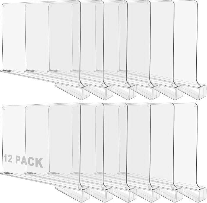 CYEER Shelf Dividers Set of 12, Acrylic Shelf Dividers for Wardrobe, Clear Closets Shelf Separator and Organizer Wardrobe Shelves for Bedroom Kitchen Cabinets Shelf Organization | Amazon (UK)