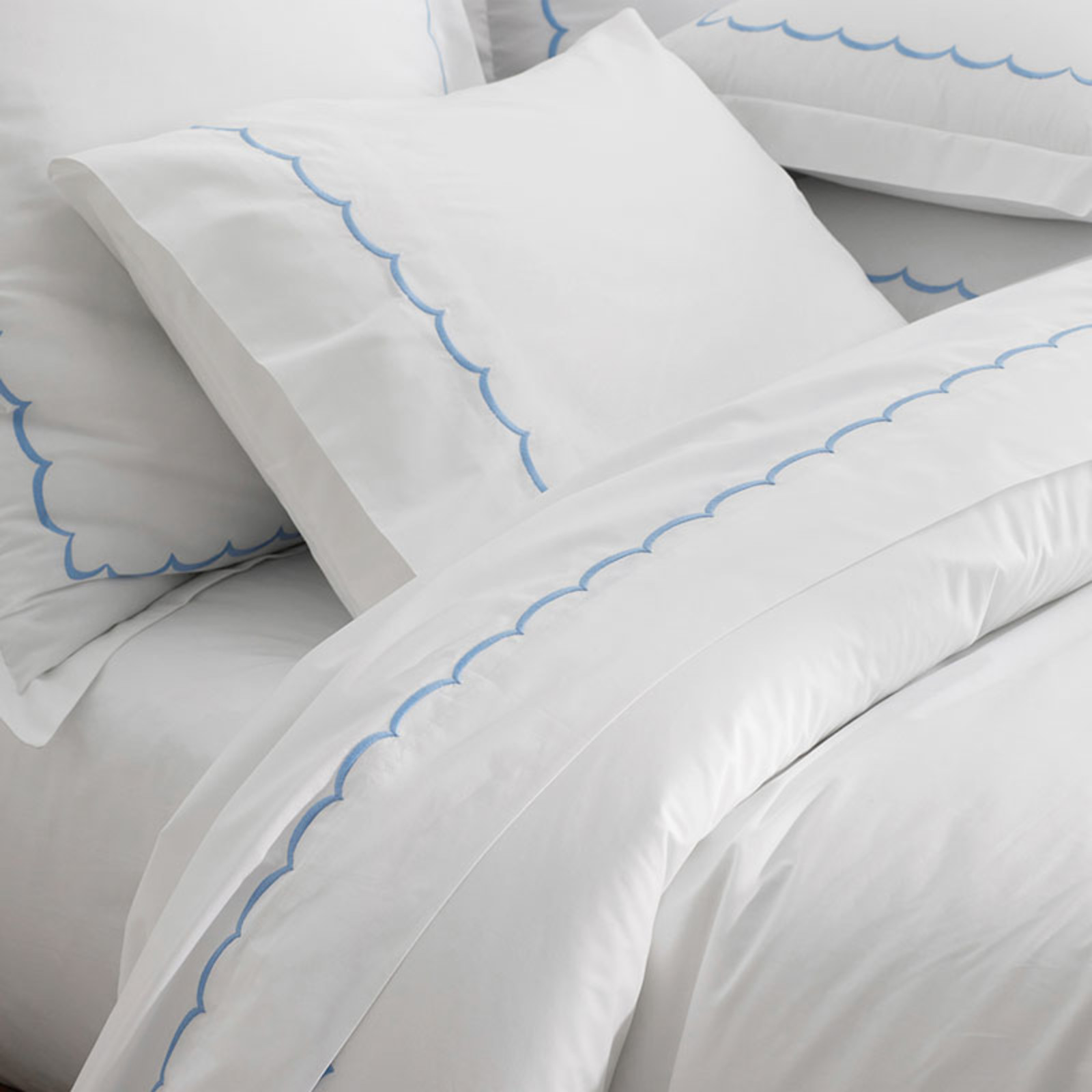 Embroidered Scallop Classic Cool Cotton Percale Sham - Blue, Euro | The Company Store