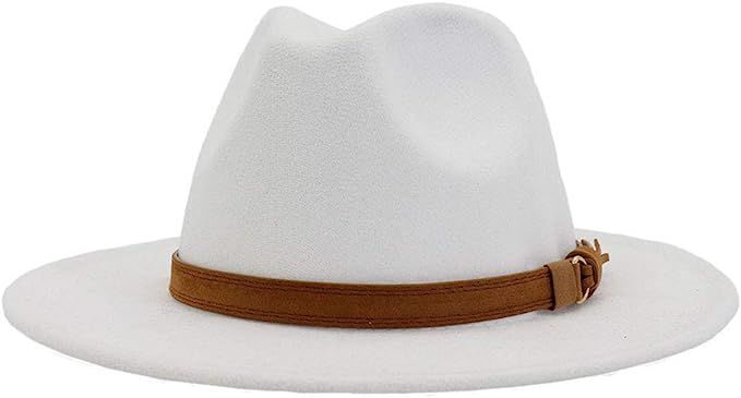 Lisianthus Men & Women Vintage Wide Brim Fedora Hat with Belt Buckle | Amazon (US)