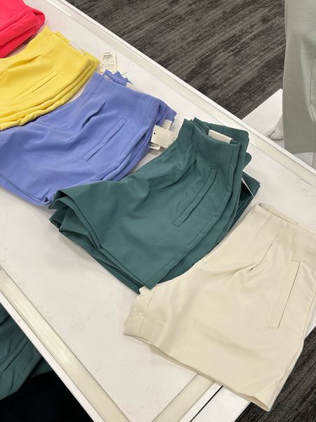High rise tailored shorts for $25! Such cute colors for spring 💛💜💚🤍