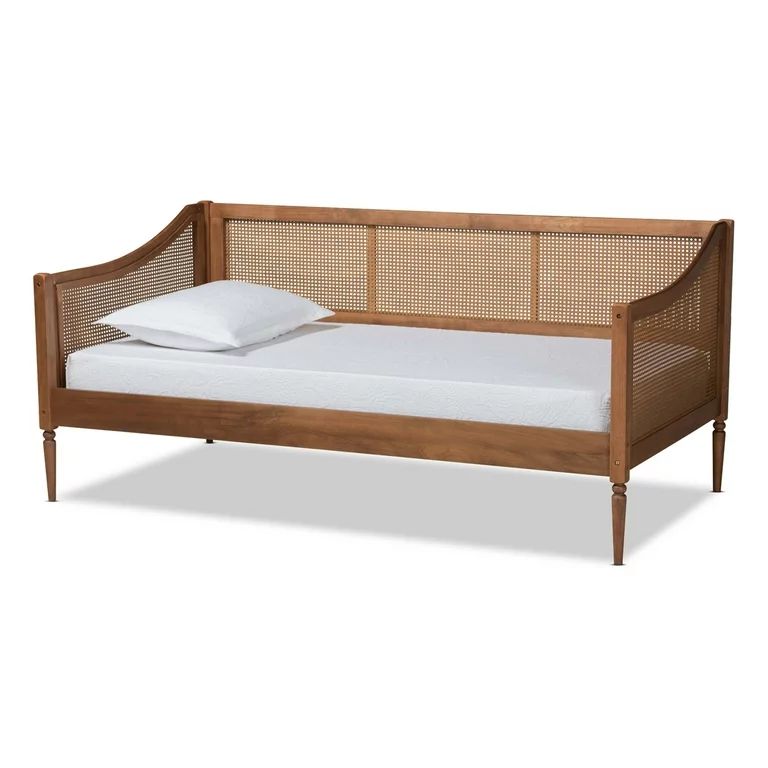 Baxton Studio Ogden Mid-Century Modern Walnut Brown Finished Wood and Synthetic Rattan Twin Size ... | Walmart (US)