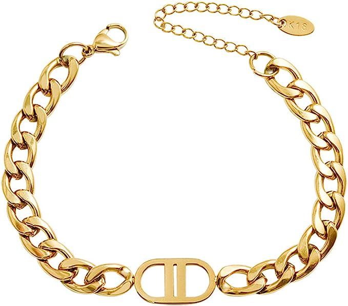 BEMDOFIG 18K Real gold plated Cuban Link Chain Bracelet for Women Men,Cute Personalized Charm Bra... | Amazon (US)