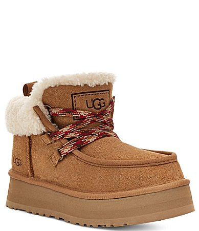 UGG Funkarra Cabin Cuff Suede Fur Collar Lace-Up Booties - 7 | Dillard's