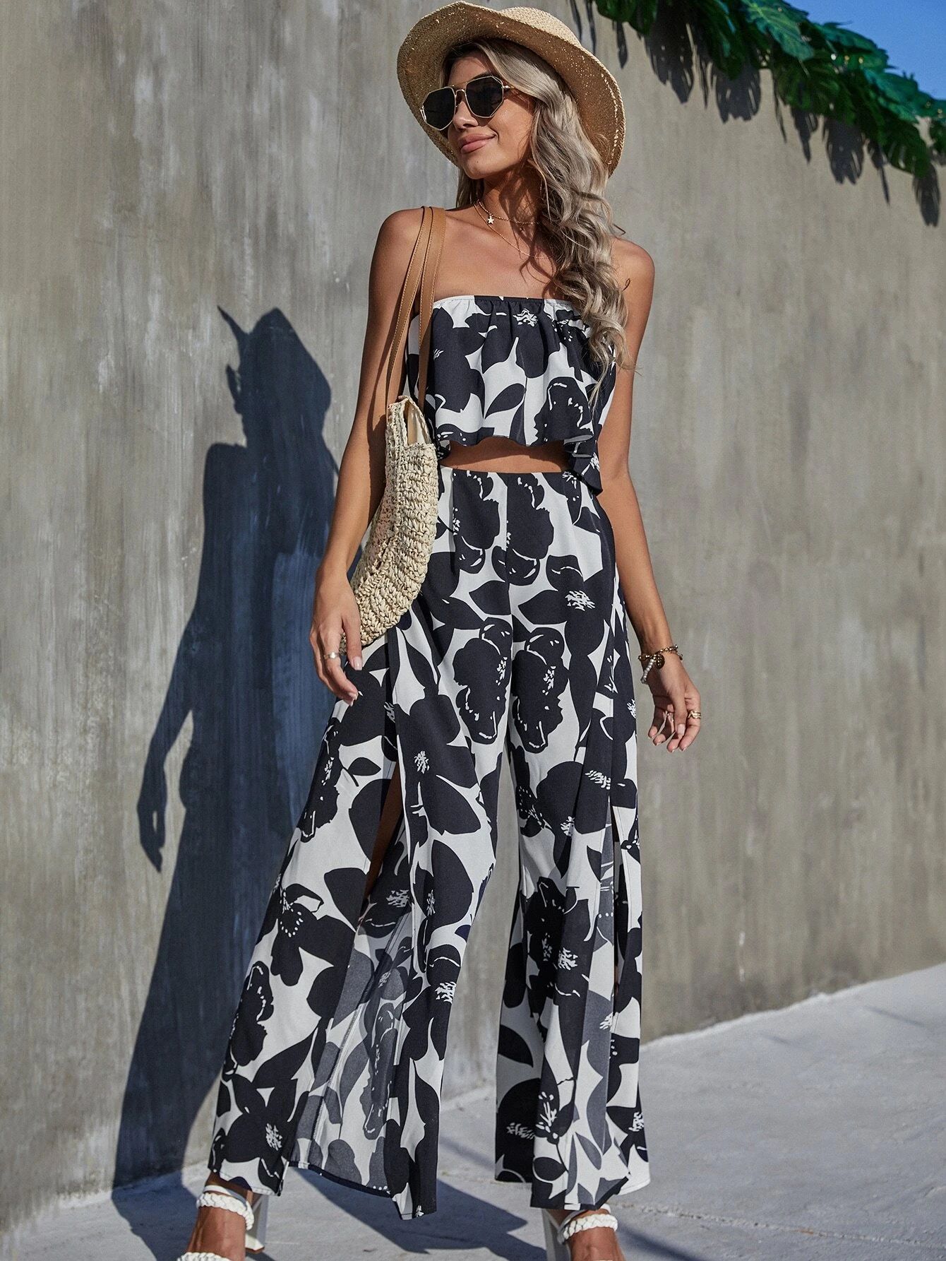 Floral Print Tube Top And Pants Set | SHEIN