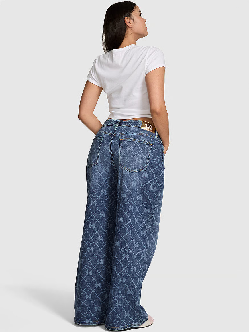 Buy PINK x LoveShackFancy Mid-Rise Baggy Wide-Leg Jeans, Bright Medium Wash - Order Bottoms onlin... | Victoria's Secret (US / CA )