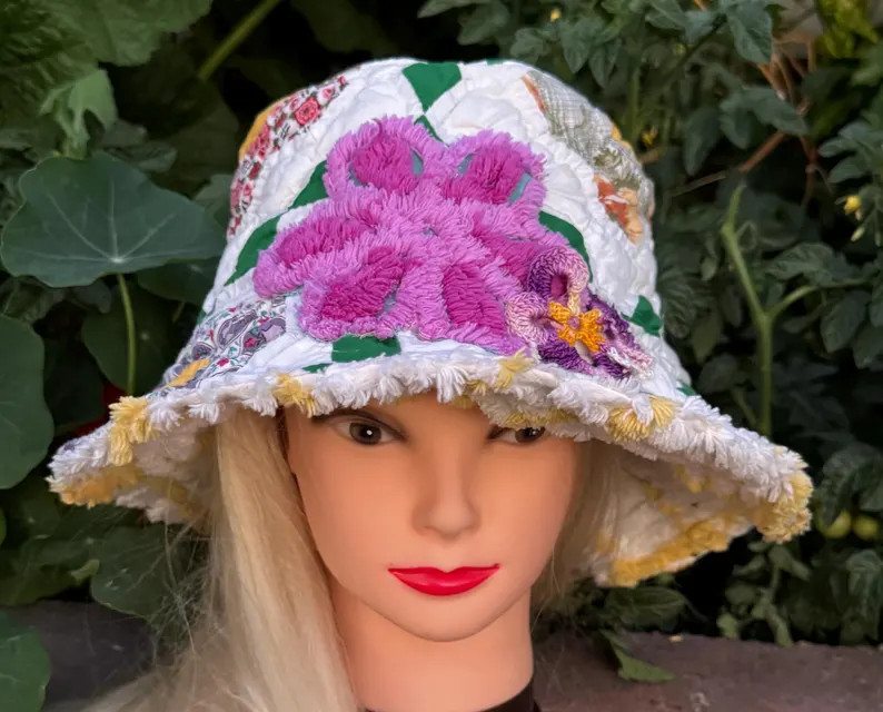Extra Large 2-in-1 Vintage Quilt Snd Chenille Hat Upcycled From Vintage Handmade Quilt Snd Hand T... | Etsy (US)