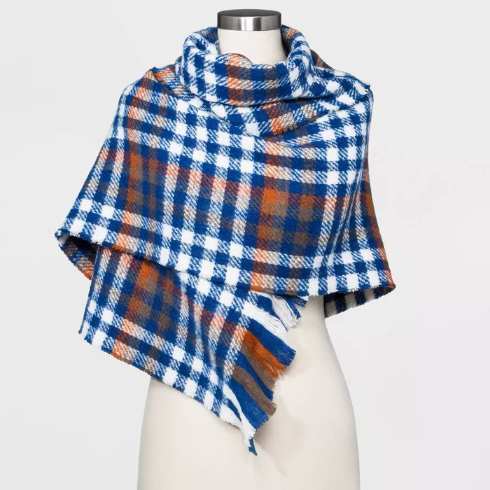 Women's Plaid Blanket Scarf - A New Day™ Dark Blue | Target