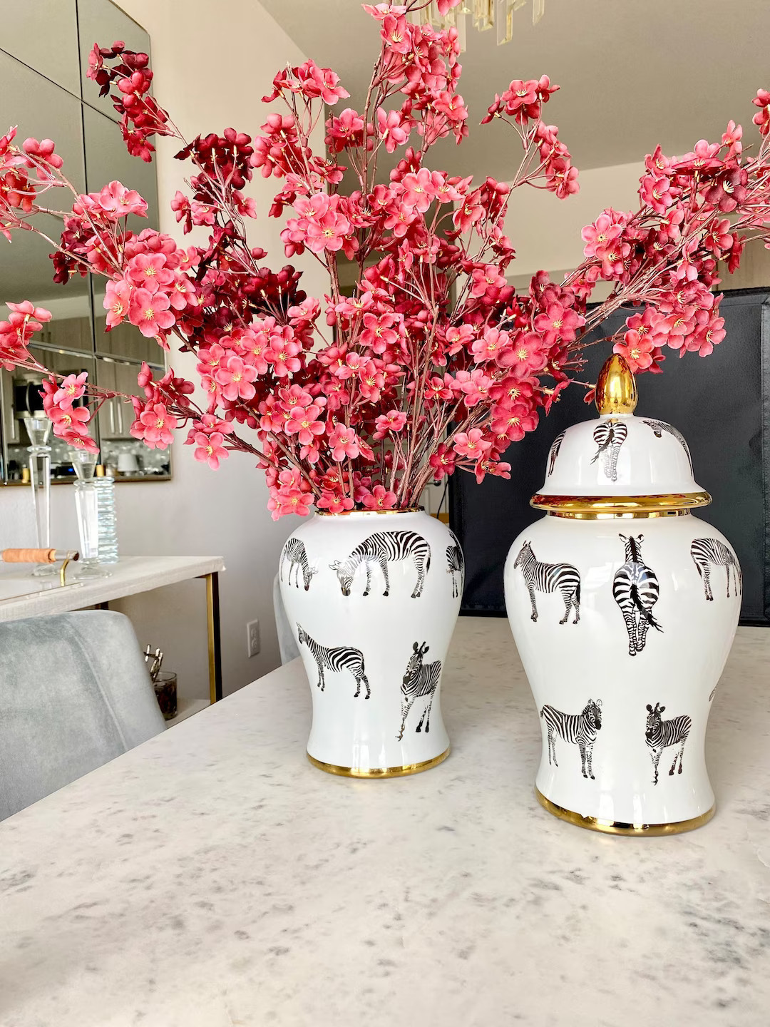 Zebra Ginger Jar Gold Ginger Jar White Ceramic Vase White - Etsy | Etsy (US)