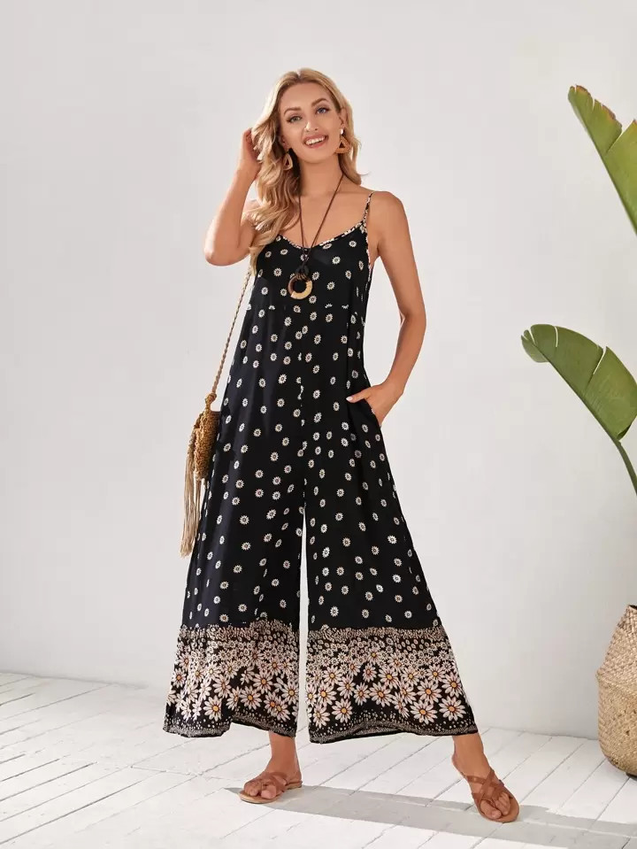 EMERY ROSE Floral Print Wide Leg Cami Jumpsuit | SHEIN