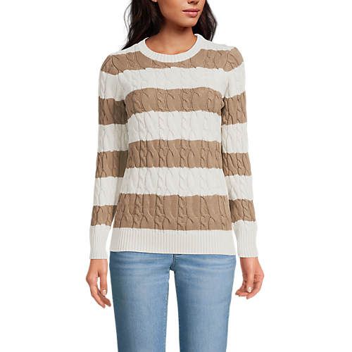 Women's Cotton Drifter Crew Cable Pullover Sweater | Lands' End (US)