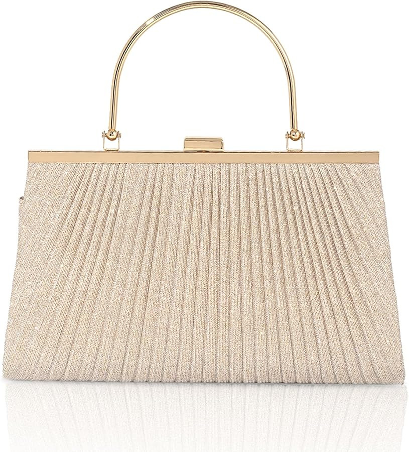 Evening Bag for Women Sparkly Handbag with Chain, Women's Shoulder Bag Pleated Clutch Purse for W... | Amazon (US)