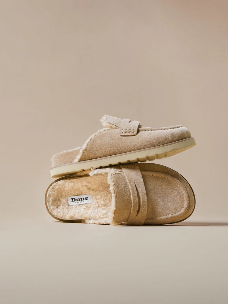 Dune London Sand Goldy Lined Backless Loafers | Next US