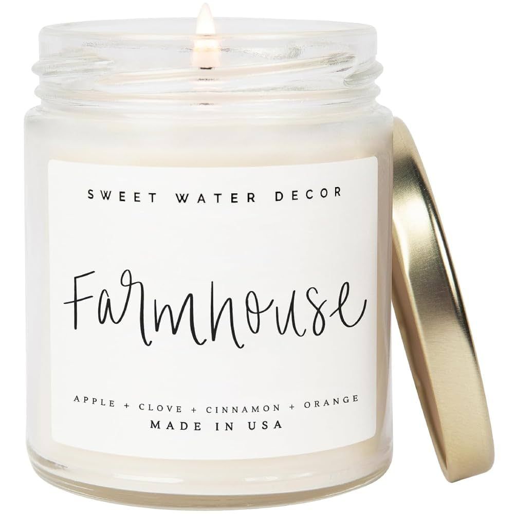 Sweet Water Decor Farmhouse Candle | Autumn, Cinnamon, and Nutmeg, Fall Scented Soy Candles for H... | Amazon (US)